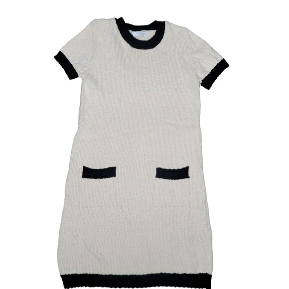 Zara womens Contrast Stitch Sweater Knit Mini Dress Size S Cream Black Gold - Picture 1 of 6